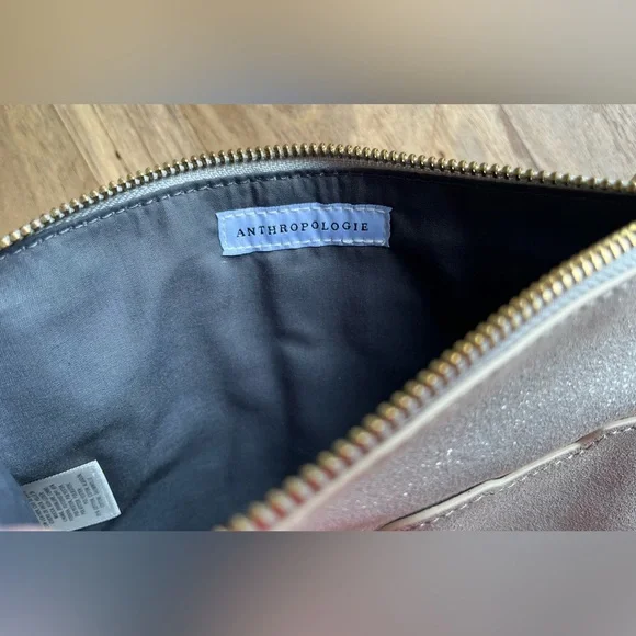 Anthropologie Leather Organizer Pouch Silver Glitter - Picture 13 of 15